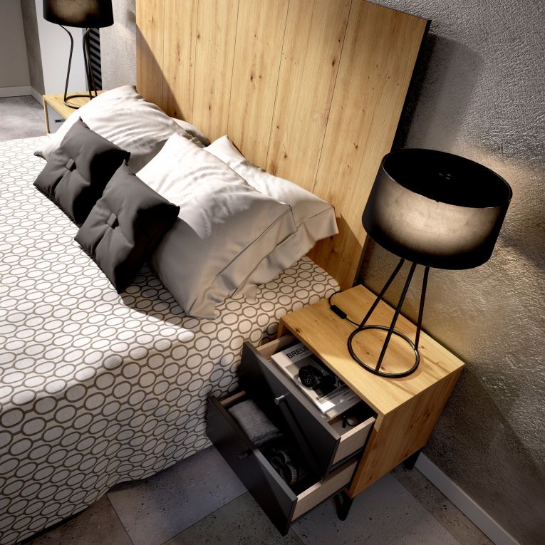 Testiera letto Alaca, 244x37h127 cm, Rovere e Antracite