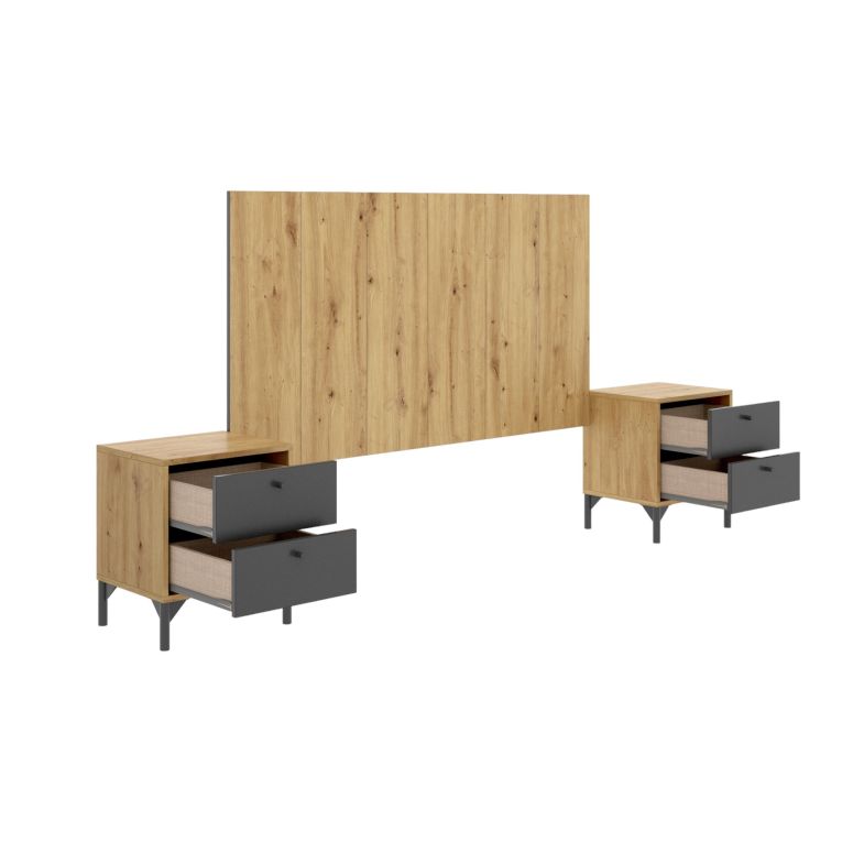 Testiera letto Alaca, 244x37h127 cm, Rovere e Antracite
