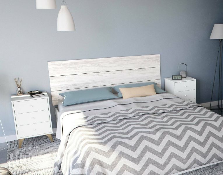Testiera letto Ayok, Spalliera, Testata per camera da letto, Poggiatesta, 160x3 h60 cm, Bianco e Bianco anticato