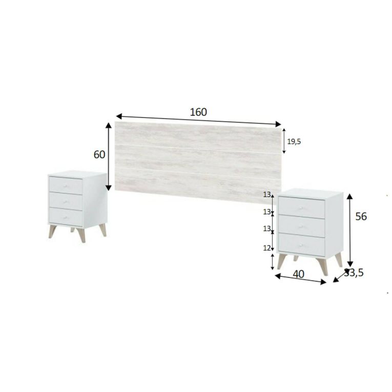Testiera letto Ayok, Spalliera, Testata per camera da letto, Poggiatesta, 160x3 h60 cm, Bianco e Bianco anticato