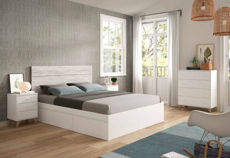 Testiera letto Ayok, Spalliera, Testata per camera da letto, Poggiatesta, 160x3 h60 cm, Bianco e Bianco anticato