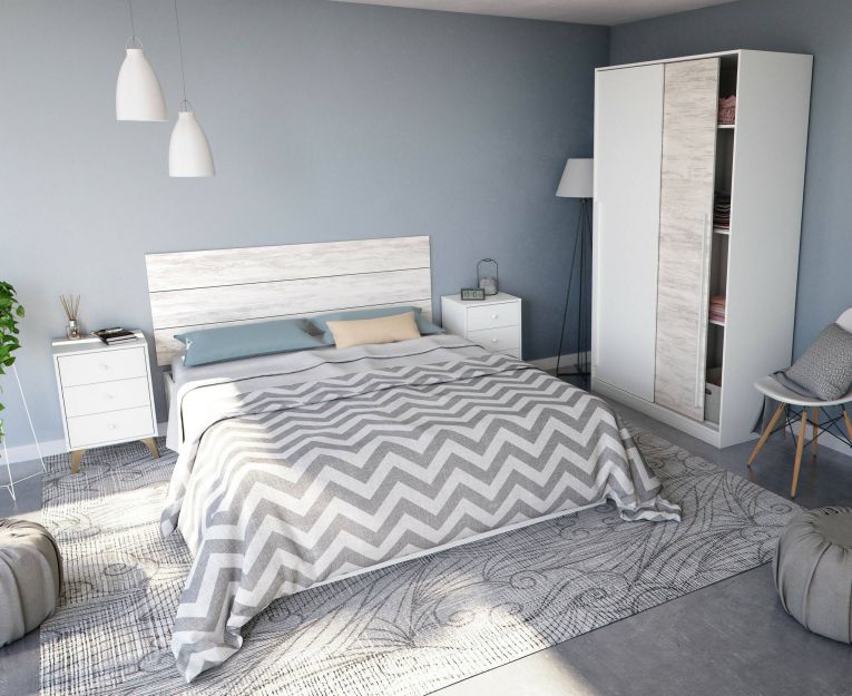 Testiera letto Ayok, Spalliera, Testata per camera da letto, Poggiatesta, 160x3 h60 cm, Bianco e Bianco anticato