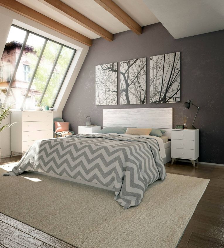 Testiera letto Ayok, Spalliera, Testata per camera da letto, Poggiatesta, 160x3 h60 cm, Bianco e Bianco anticato