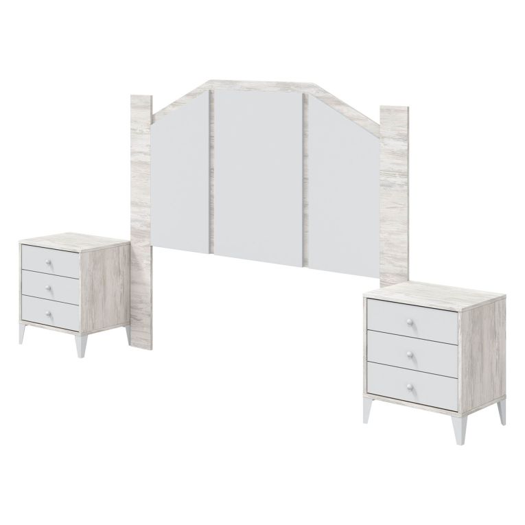 Testiera Letto Bianco Bianco Anticato 248x33 cm, Colore Struttura Bianco - Genzone