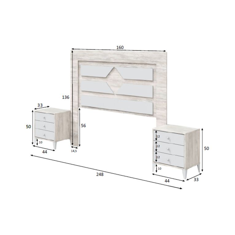 Testiera Letto Bianco Bianco Anticato 248x33 cm, Colore Struttura Bianco - Manduria