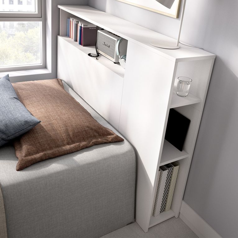 Testiera Letto Bianco con Vani Libreria Singolo 23x127 cm - Lander