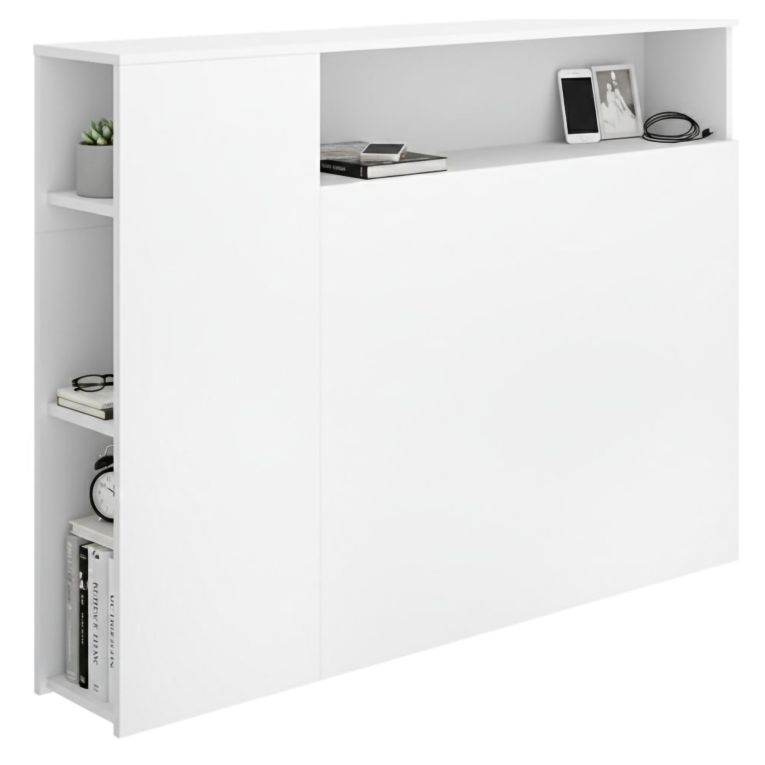 Testiera Letto Bianco con Vani Libreria Singolo 23x127 cm - Lander
