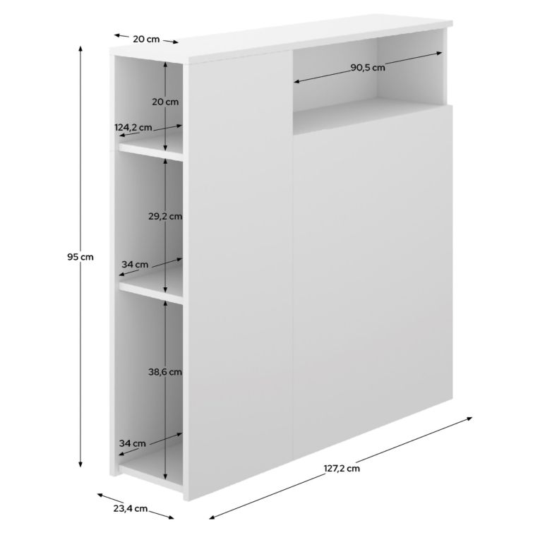 Testiera Letto Bianco con Vani Libreria Singolo 23x127 cm - Lander