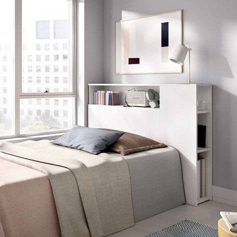 Testiera Letto Bianco con Vani Libreria Singolo 23x127 cm - Lander