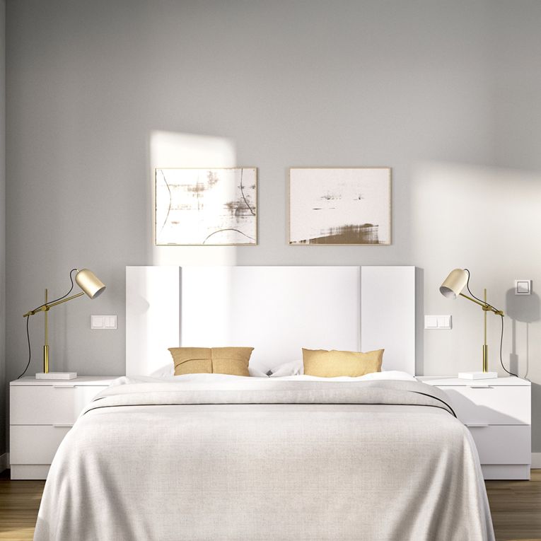 Testiera Letto Bianco Marrone Rovere 2 Comodini Inclusi Piazza e Mezza 34x237 cm, Colore Struttura Marrone - Carson
