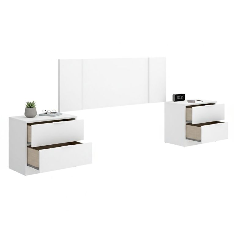 Testiera Letto Bianco Marrone Rovere 2 Comodini Inclusi Piazza e Mezza 34x237 cm, Colore Struttura Marrone - Carson