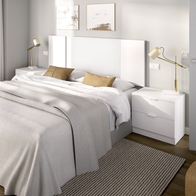 Testiera Letto Bianco Marrone Rovere 2 Comodini Inclusi Piazza e Mezza 34x237 cm, Colore Struttura Marrone - Carson