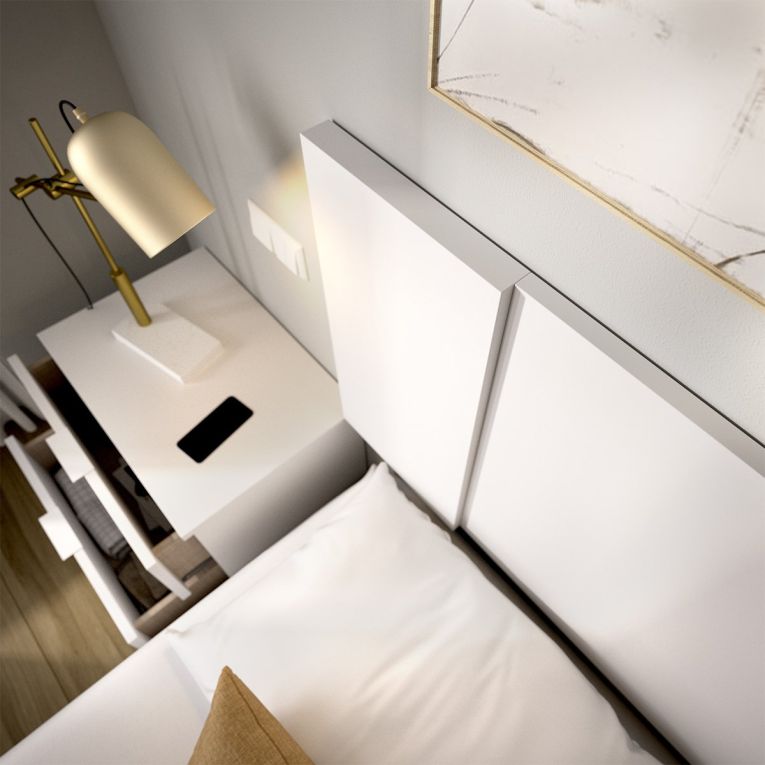 Testiera Letto Bianco Marrone Rovere 2 Comodini Inclusi Piazza e Mezza 34x237 cm, Colore Struttura Marrone - Carson