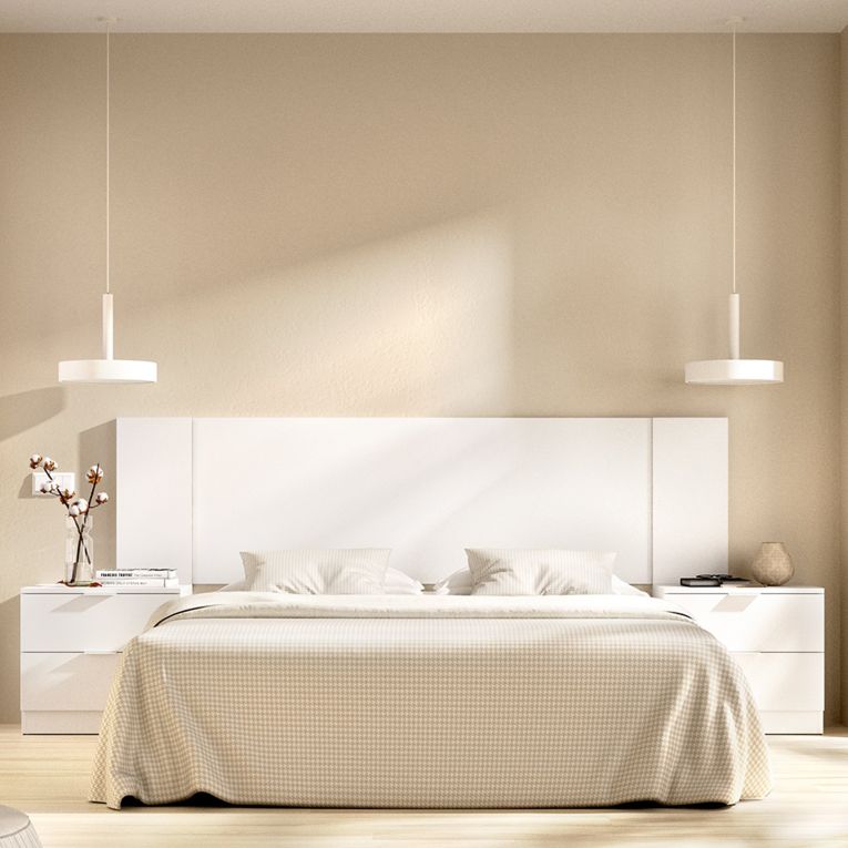 Testiera Letto Bianco Marrone Rovere 2 Comodini Inclusi Piazza e Mezza 34x251 cm, Colore Struttura Marrone - Sierra