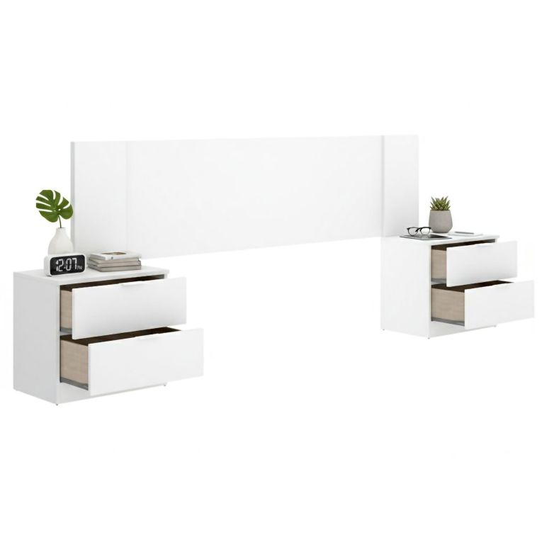 Testiera Letto Bianco Marrone Rovere 2 Comodini Inclusi Piazza e Mezza 34x251 cm, Colore Struttura Marrone - Sierra
