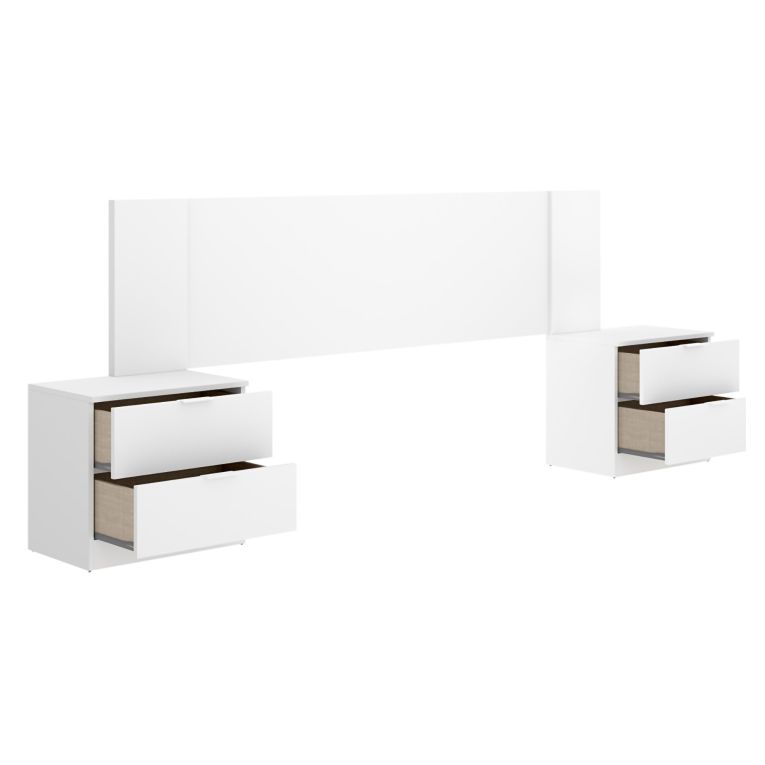 Testiera Letto Bianco Marrone Rovere 2 Comodini Inclusi Piazza e Mezza 34x251 cm, Colore Struttura Marrone - Sierra