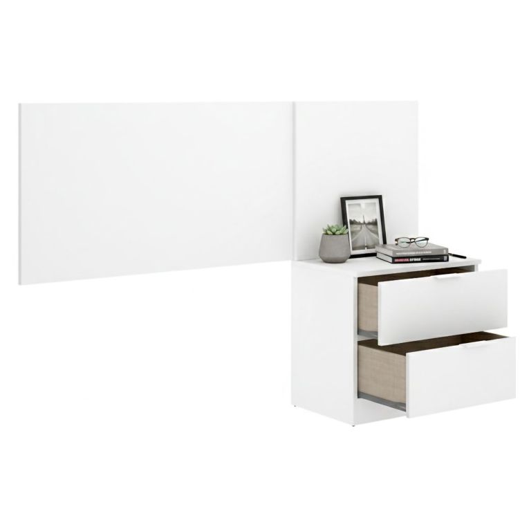 Testiera Letto Bianco Marrone Rovere Comodino Incluso Singolo 34x141 cm, Colore Struttura Marrone - Lead