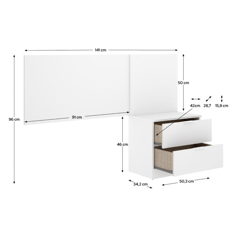 Testiera Letto Bianco Marrone Rovere Comodino Incluso Singolo 34x141 cm, Colore Struttura Marrone - Lead