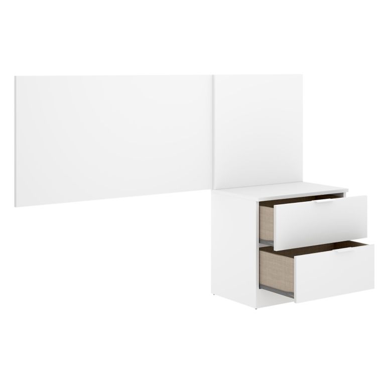 Testiera Letto Bianco Marrone Rovere Comodino Incluso Singolo 34x141 cm, Colore Struttura Marrone - Lead
