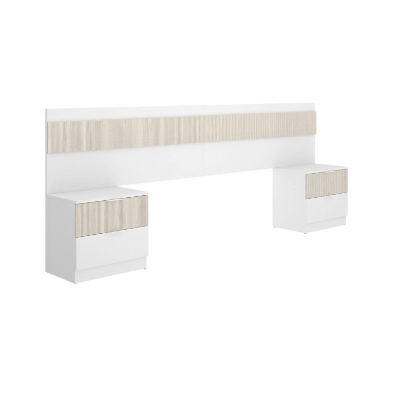 Testiera Letto Bianco Marrone Rovere Matrimoniale Colore Struttura Marrone 248x34.2 cm, Sfumatura Colore Struttura Rovere - Trudy