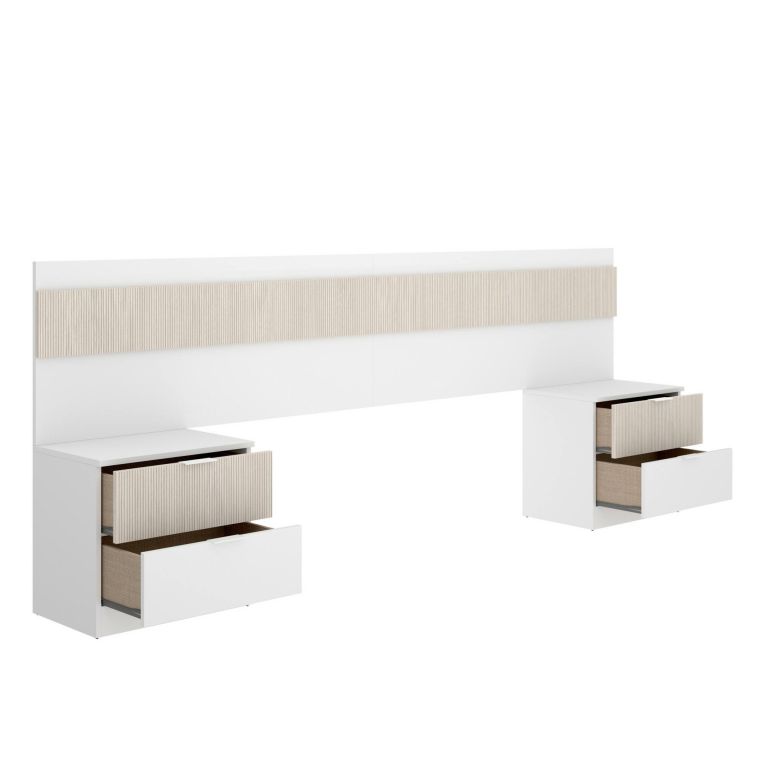 Testiera Letto Bianco Marrone Rovere Matrimoniale Colore Struttura Marrone 248x34.2 cm, Sfumatura Colore Struttura Rovere - Trudy