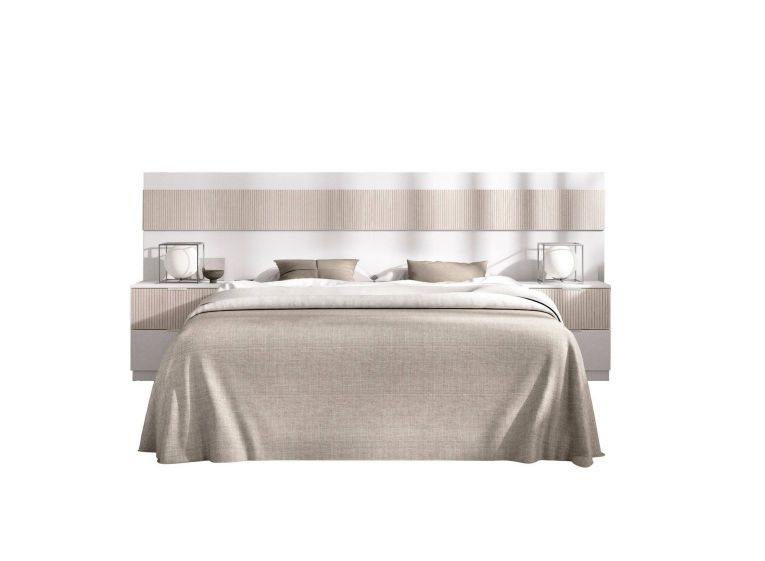 Testiera Letto Bianco Marrone Rovere Matrimoniale Colore Struttura Marrone 248x34.2 cm, Sfumatura Colore Struttura Rovere - Trudy