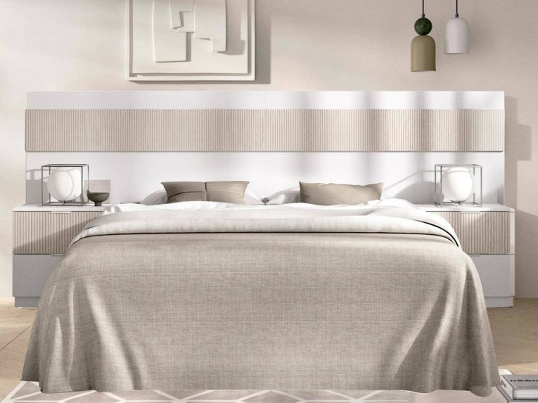 Testiera Letto Bianco Marrone Rovere Matrimoniale Colore Struttura Marrone 248x34.2 cm, Sfumatura Colore Struttura Rovere - Trudy