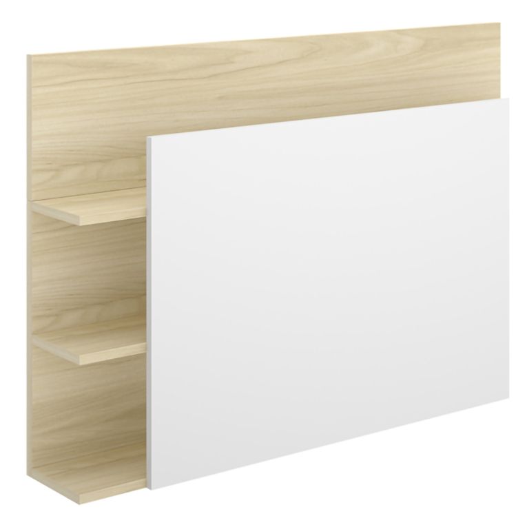 Testiera Letto Bianco Marrone Rovere Vani Libreria Singolo 19x105 cm, Colore Struttura Marrone - Minden