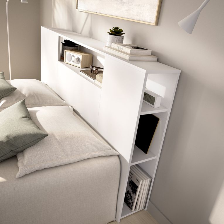 Testiera Letto Bianco Vani Libreria Piazza e Mezza, Matrimoniale 23x157 cm - Bonner