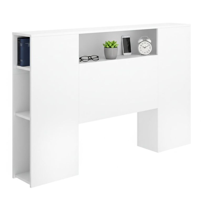 Testiera Letto Bianco Vani Libreria Piazza e Mezza, Matrimoniale 23x157 cm - Bonner
