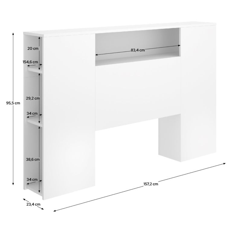 Testiera Letto Bianco Vani Libreria Piazza e Mezza, Matrimoniale 23x157 cm - Bonner