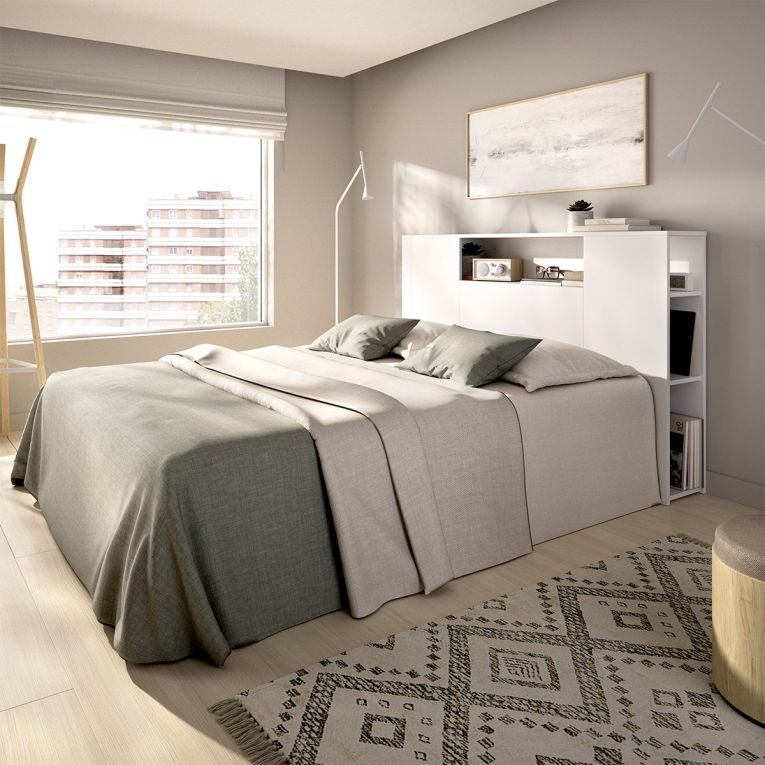 Testiera Letto Bianco Vani Libreria Piazza e Mezza, Matrimoniale 23x157 cm - Bonner