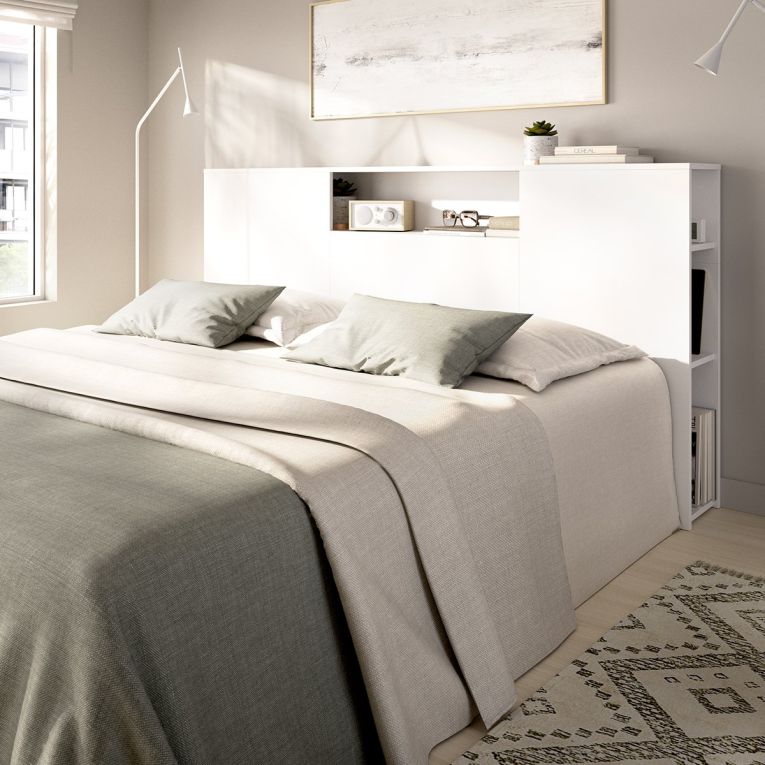 Testiera Letto Bianco Vani Libreria Piazza e Mezza, Matrimoniale 23x157 cm - Bonner