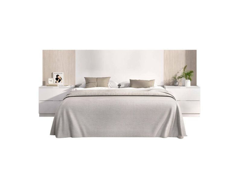 Testiera letto Cernera, Spalliera, Testata per camera da letto, Poggiatesta, 259x34 h106 cm, Bianco e Rovere