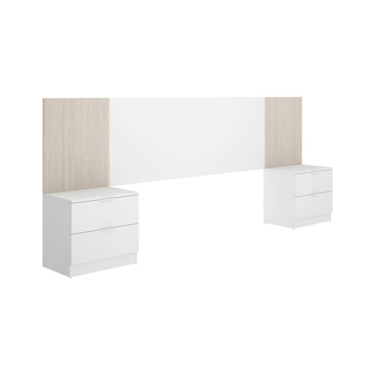 Testiera letto Cernera, Spalliera, Testata per camera da letto, Poggiatesta, 259x34 h106 cm, Bianco e Rovere