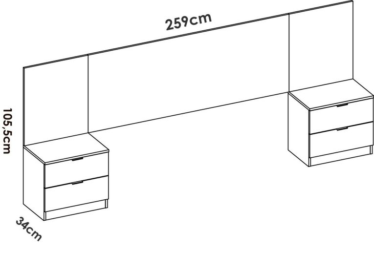 Testiera letto Cernera, Spalliera, Testata per camera da letto, Poggiatesta, 259x34 h106 cm, Bianco e Rovere