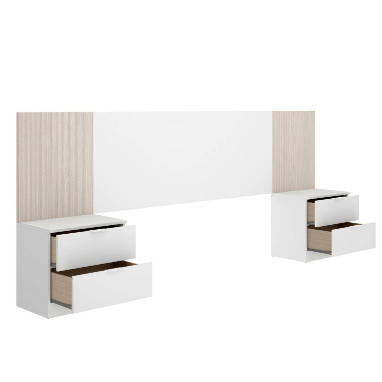 Testiera letto Cernera, Spalliera, Testata per camera da letto, Poggiatesta, 259x34 h106 cm, Bianco e Rovere