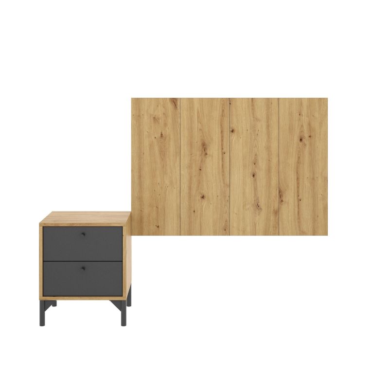 Testiera letto Colombine, Spalliera letto per camera singola, Testata per letto singolo con 1 comodino, 99x3h61 cm, Rovere e Antracite