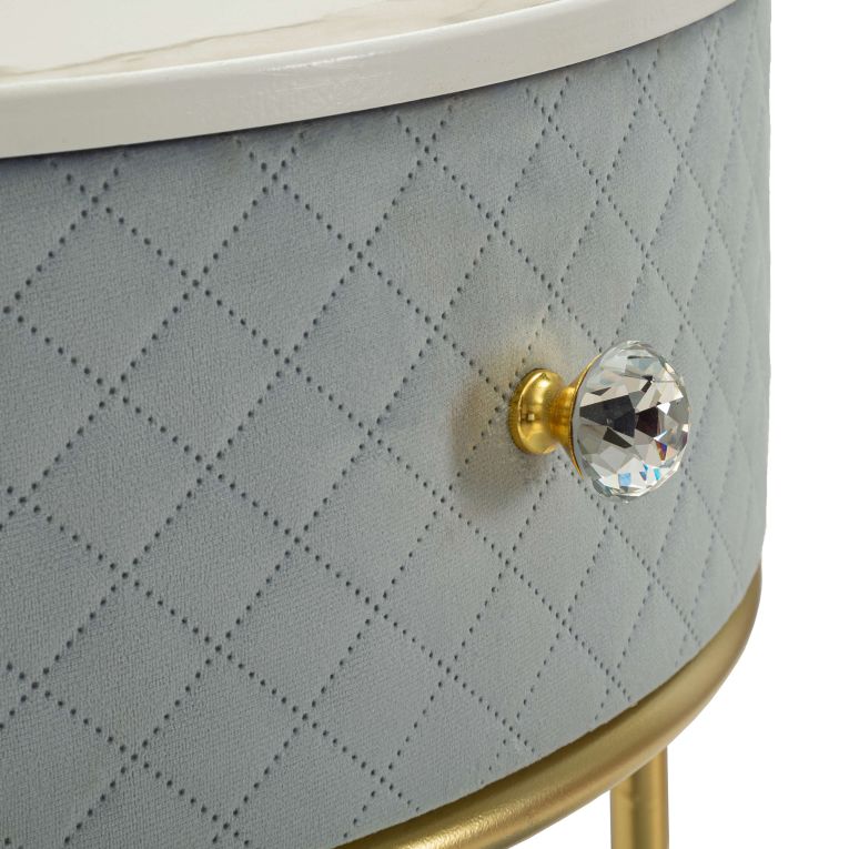 Toeletta Azzurro Celeste oro un Cassetto Rivestimento in Velluto Trapuntato 52x52x70h cm, Sfumatura Colore Struttura Celeste - Mbale