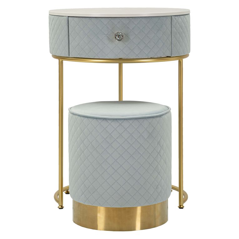 Toeletta Azzurro Celeste oro un Cassetto Rivestimento in Velluto Trapuntato 52x52x70h cm, Sfumatura Colore Struttura Celeste - Mbale