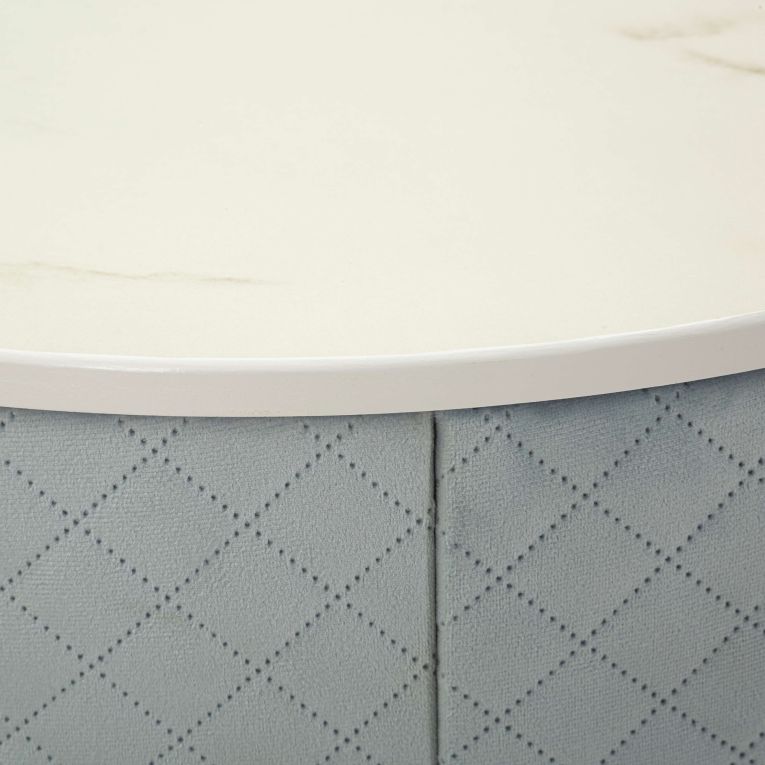 Toeletta Azzurro Celeste oro un Cassetto Rivestimento in Velluto Trapuntato 52x52x70h cm, Sfumatura Colore Struttura Celeste - Mbale