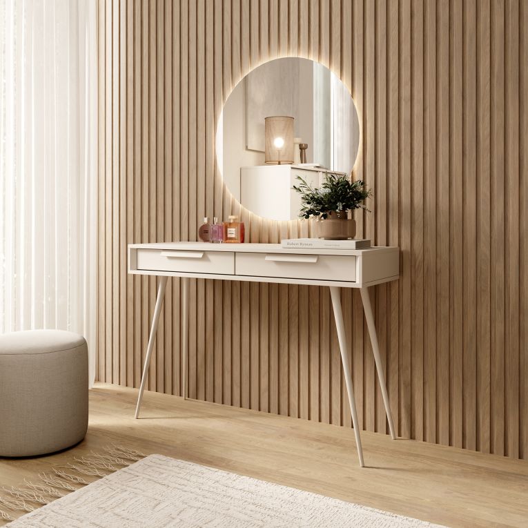 Toeletta Beige Cashmere 2 Cassetti Sfumatura Colore Ripiano Cashmere 187x40x52h cm, Materiale Struttura in Metallo - Katilaka
