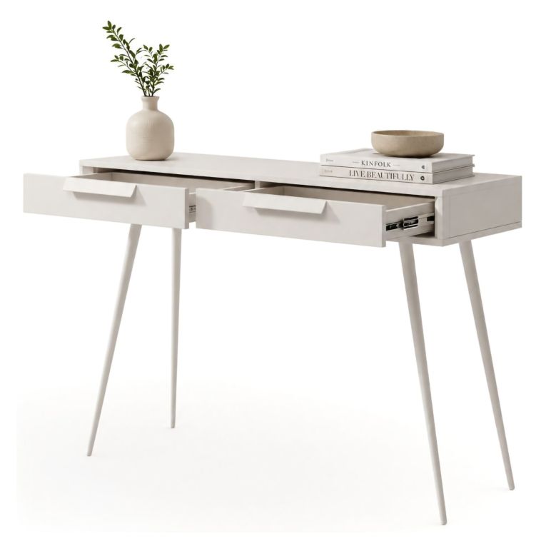 Toeletta Beige Cashmere 2 Cassetti Sfumatura Colore Ripiano Cashmere 187x40x52h cm, Materiale Struttura in Metallo - Katilaka