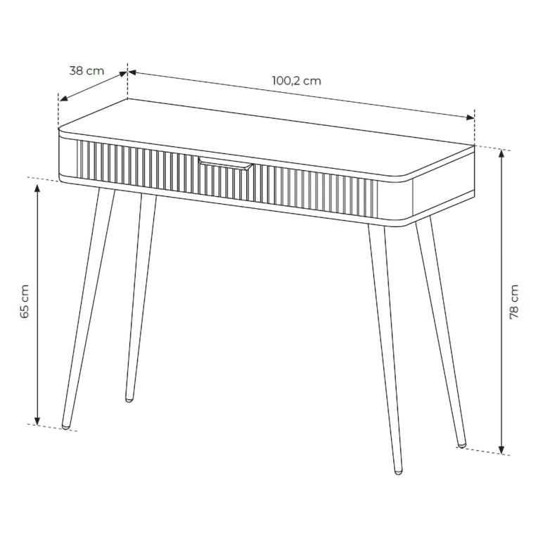 Toeletta Beige oro un Cassetto Materiale Struttura in Metallo 100x38x78h cm, Materiale Piano in Legno Nobilitato - Katerara