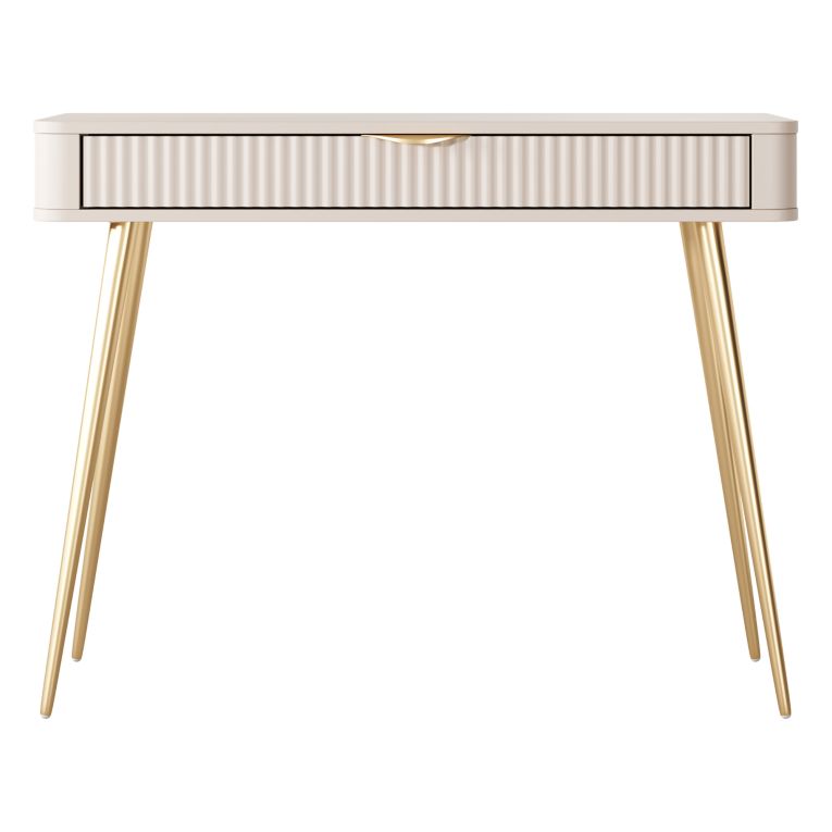 Toeletta Beige oro un Cassetto Materiale Struttura in Metallo 100x38x78h cm, Materiale Piano in Legno Nobilitato - Katerara