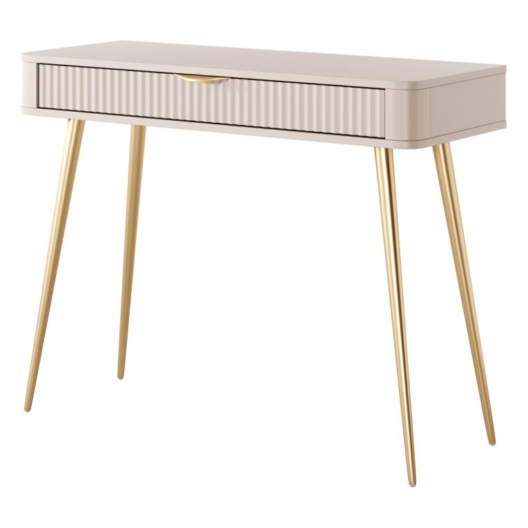 Toeletta Beige oro un Cassetto Materiale Struttura in Metallo 100x38x78h cm, Materiale Piano in Legno Nobilitato - Katerara