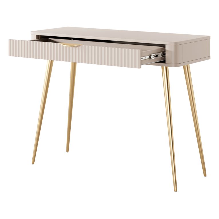 Toeletta Beige oro un Cassetto Materiale Struttura in Metallo 100x38x78h cm, Materiale Piano in Legno Nobilitato - Katerara