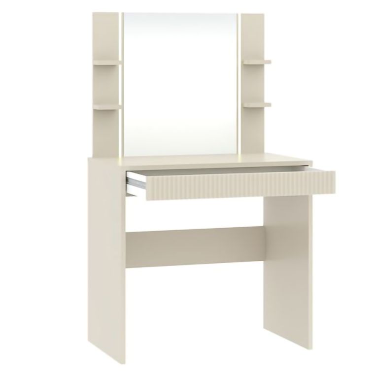 Toeletta Beige Scuro Specchio Incluso un Cassetto 80x40x136h cm, Cassetto Effetto Rigato - Logaza
