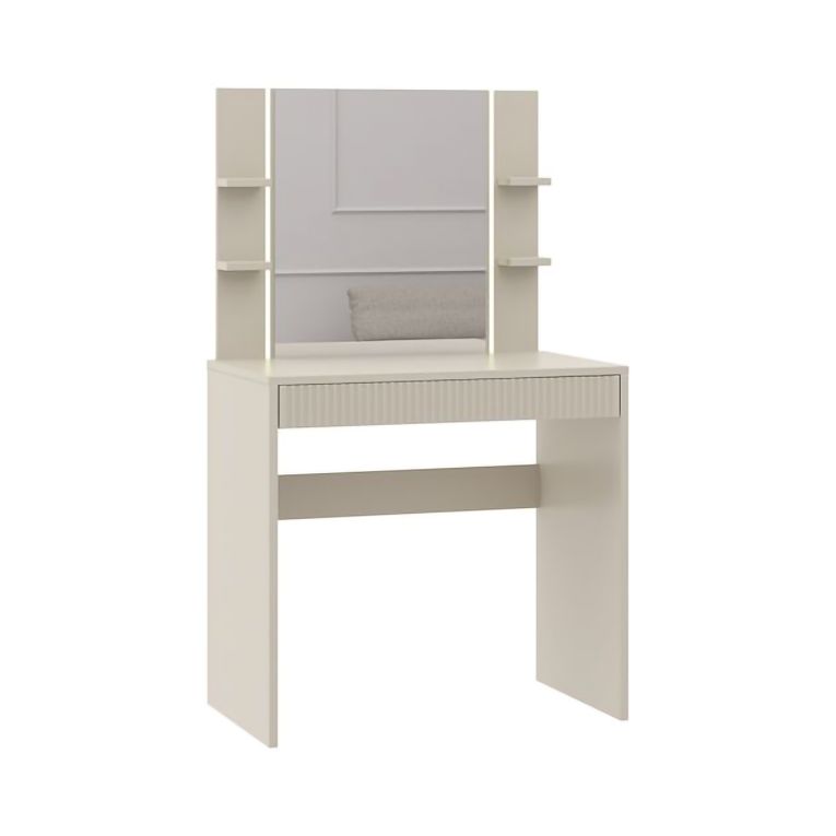 Toeletta Beige Scuro Specchio Incluso un Cassetto 80x40x136h cm, Cassetto Effetto Rigato - Logaza