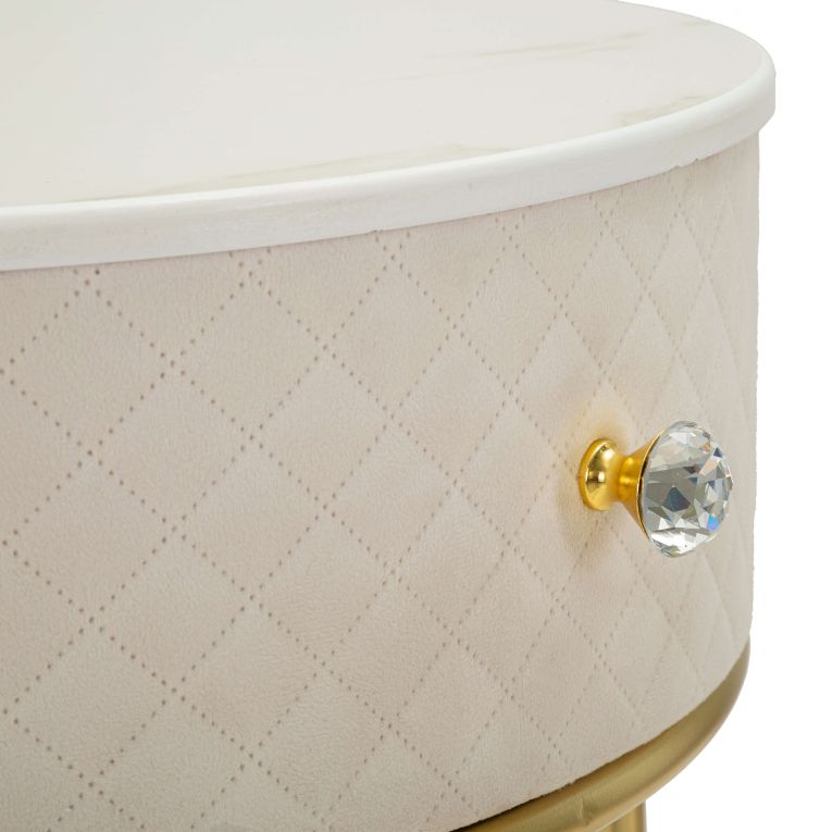 Toeletta Bianco Crema oro un Cassetto Rivestimento in Velluto Trapuntato 52x52x70h cm, Sfumatura Colore Struttura Crema - Mbale